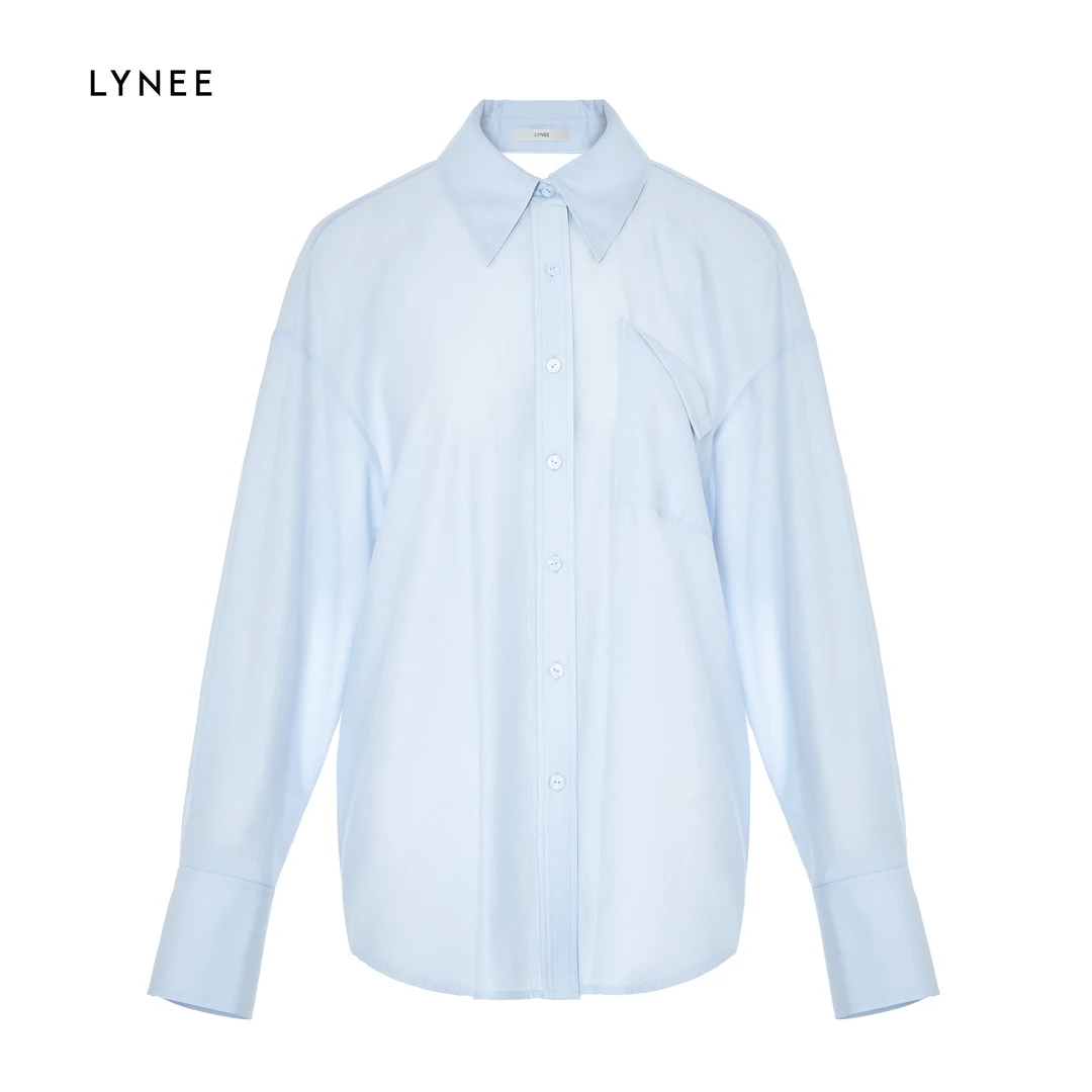 LYNEE 春夏时尚后收褶镂空休闲透气衬衣长袖衬衫女士 LGD2DSW167