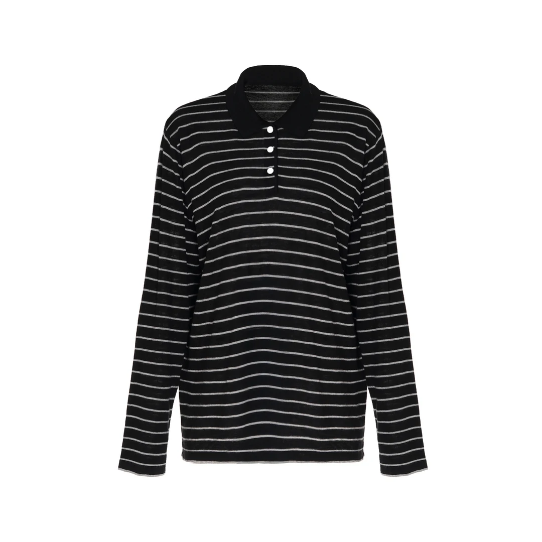 LYNEE 衬衫领条纹套头针织衫女秋冬新款休闲上衣 LGD2EAK082