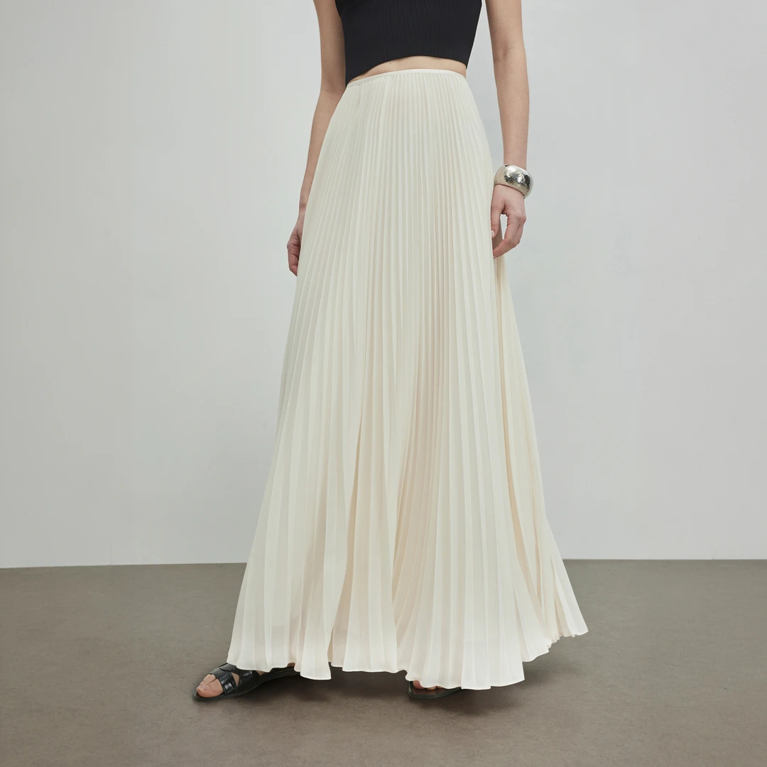 LYNEE【加长版】轻薄通透感压褶半身裙长款显瘦百褶纱裙 LGD2ESW267