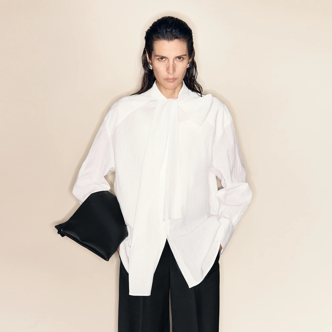 LYNEE 肌理感简约立领飘带衬衫女秋冬设计感衬衣 LGD2EAW184