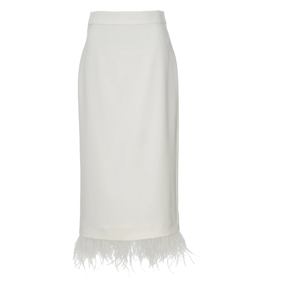 LYNEE 可脱卸羽毛边高腰直筒半身裙半裙 LGD2ESW279