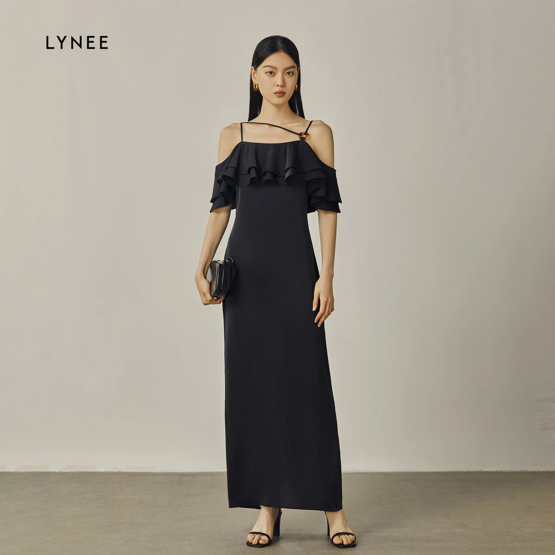 LYNEE一字肩荷叶边修身气质性感法式夏季 LGD2DSW285/LGD2DSW286