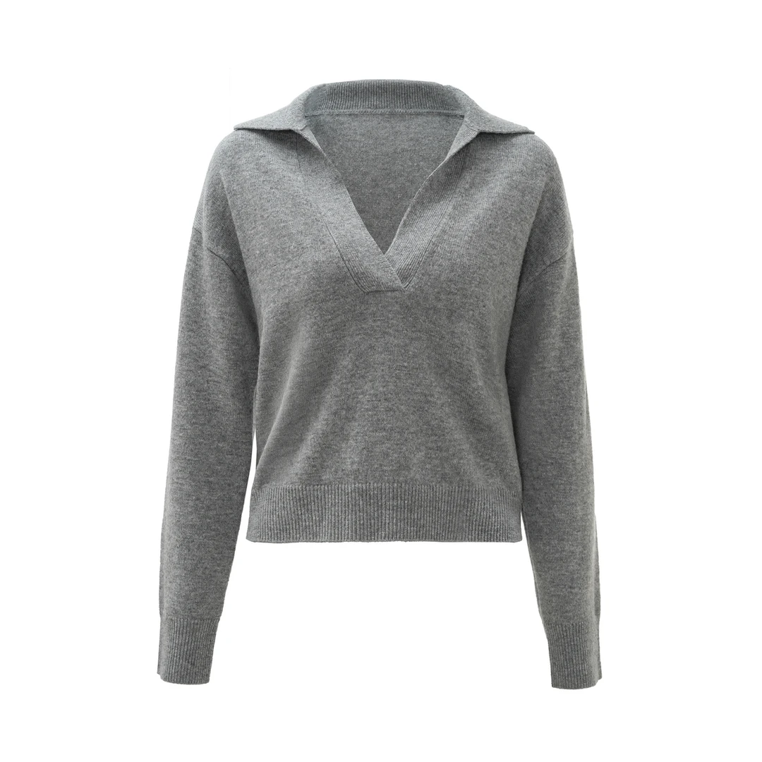 LYNEE V领罗纹宽松套头针织上衣女简约百搭毛衣 LGD2EAK039