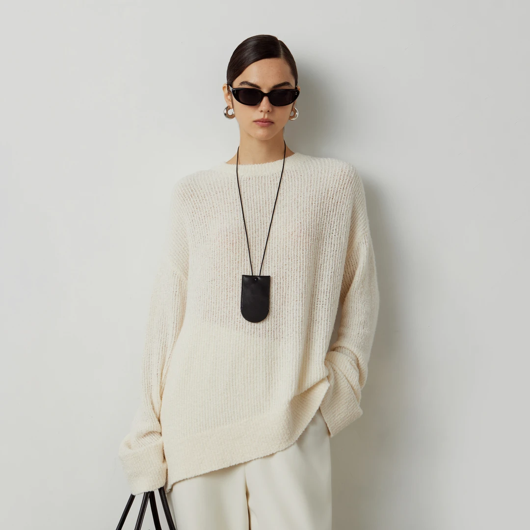 LYNEE 圈圈纱镂空肌理感宽松套头针织衫上衣女 LGD2ESK025