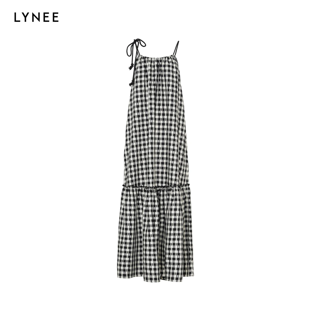 LYNEE  挂脖系带格纹连衣裙女 LGD2ESW258