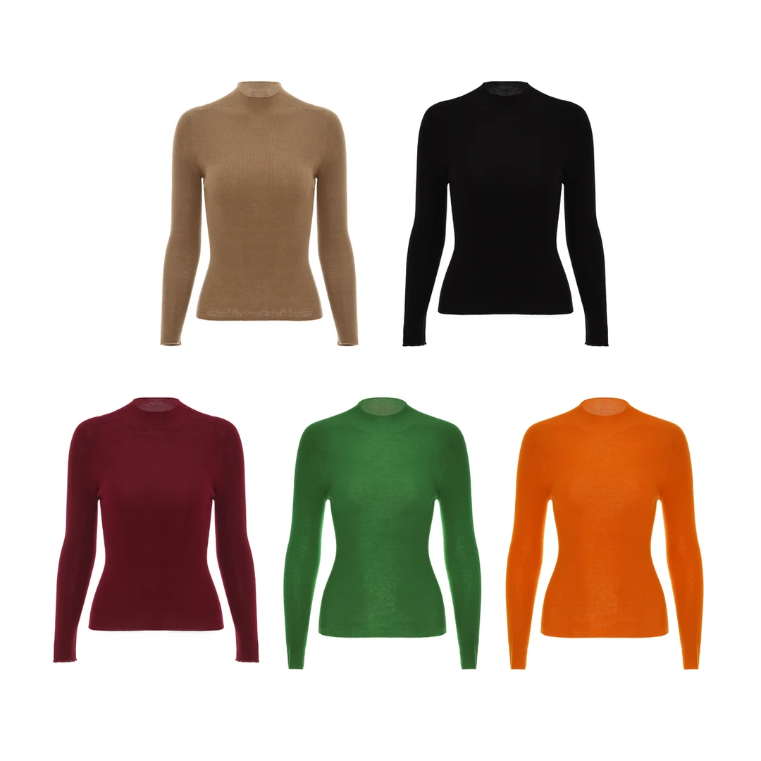 LYNEE  羊毛半高领简约纯色长袖针织衫女修身打底上衣 LGD2EAK051