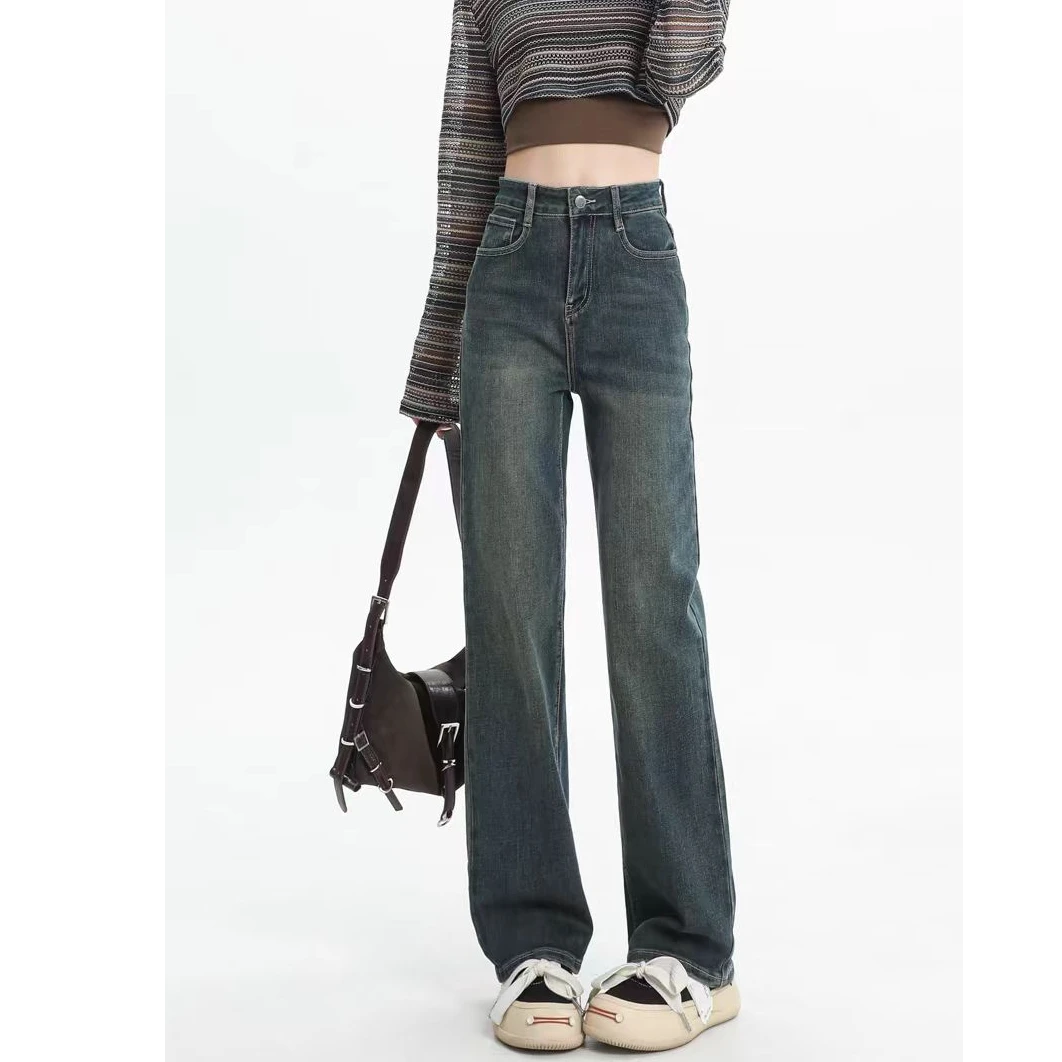 可乐 秋冬款加绒加厚直筒休闲百搭时尚牛仔裤高腰显瘦小众设计感