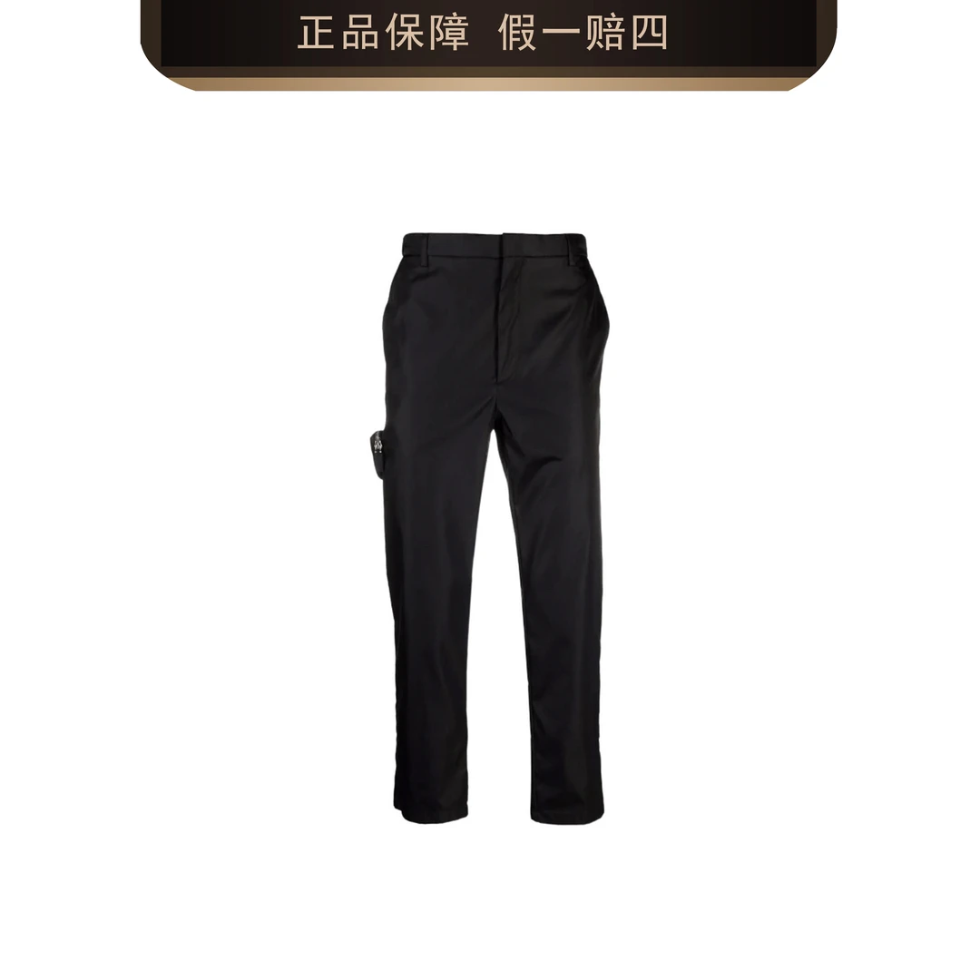 Prada/普拉达黑色亮面尼龙三角口袋直筒休闲裤2252001