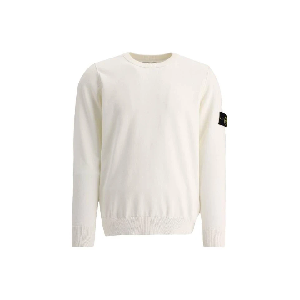 STONE ISLAND/石头岛纯棉白色袖标圆领针织衫2361002