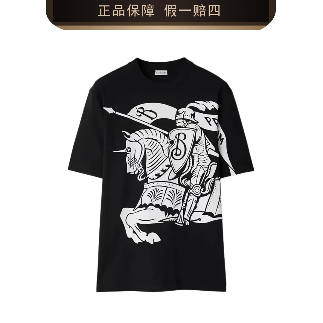 BURBERRY/博柏利图案印花宽松套头圆领短袖T恤男款黑色2431006