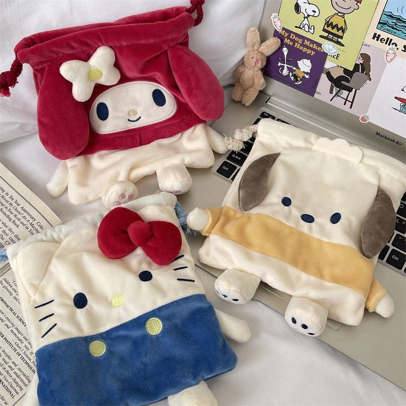 三丽鸥毛绒收纳包可爱帕恰狗Kitty猫美乐蒂束口收纳袋少女心便携
