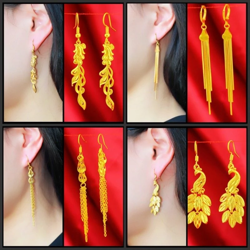 铜合金耳饰 时尚18K黄金色耳环女款耳饰百搭首饰品大气不掉色长款