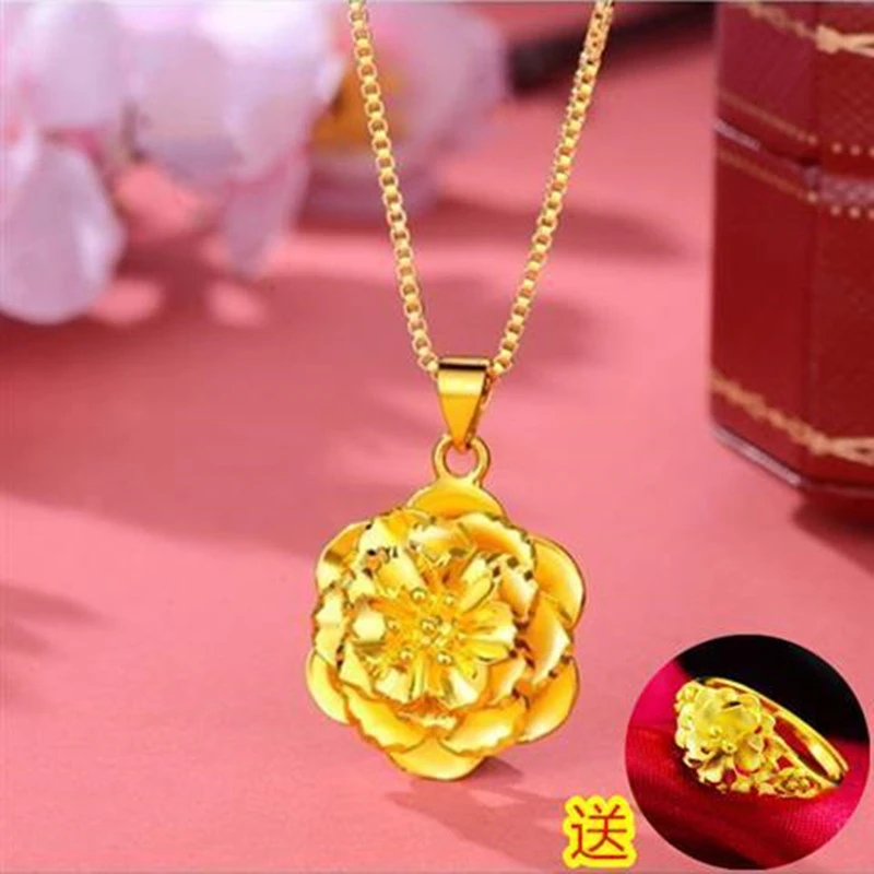 铜合金项链 时尚转运珠项链佛桃心玫瑰花吊坠女款送戒指