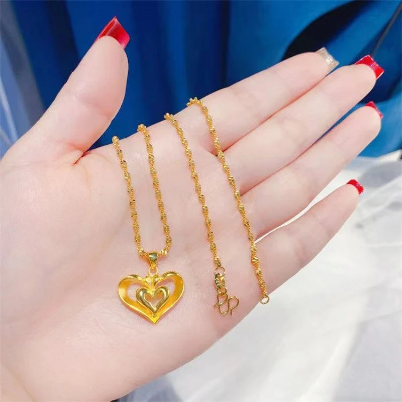 合金吊坠 时尚海洋之心金色项链吊坠女款 百搭精美素款坠链不掉色
