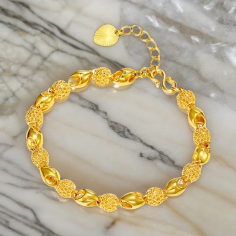 合金手链 经典玲珑款妈妈女款 时尚饰品镂空网红精美黄金色首饰品