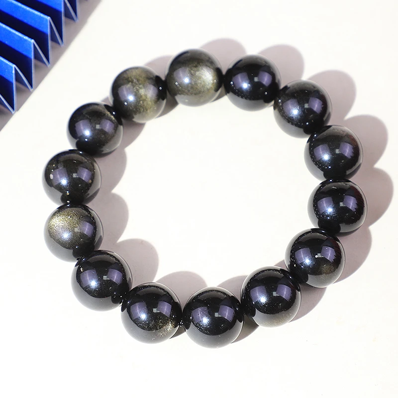 天然黑曜石单圈手串10mm+