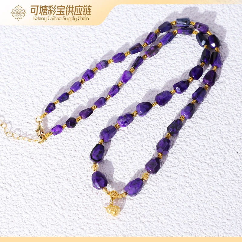 南非舒俱来 18K金 SS级粉紫 舒俱来刻面项链 KTCB-3293