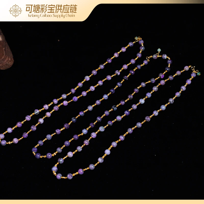 南非舒俱来 泥地粉紫舒俱来圆珠 18K金项链/多样性 发一个