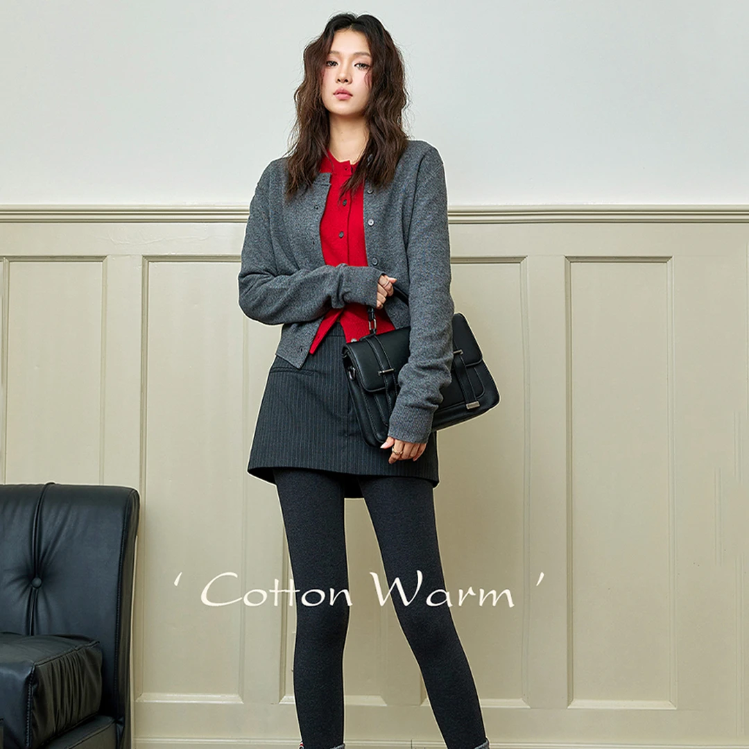 MANNIY/秋冬新款长绒棉加绒200克高弹高腰收腹打底保暖裤701