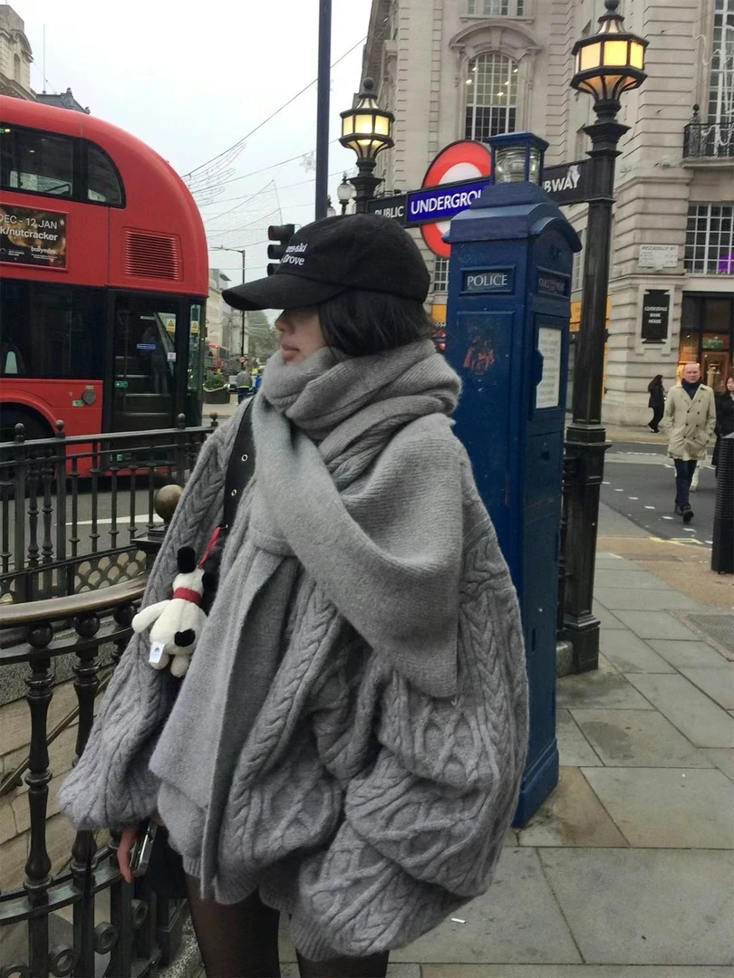 NJ孤品高货 买手店设计款网红针织时尚休闲宽松灰色高领圆领套头