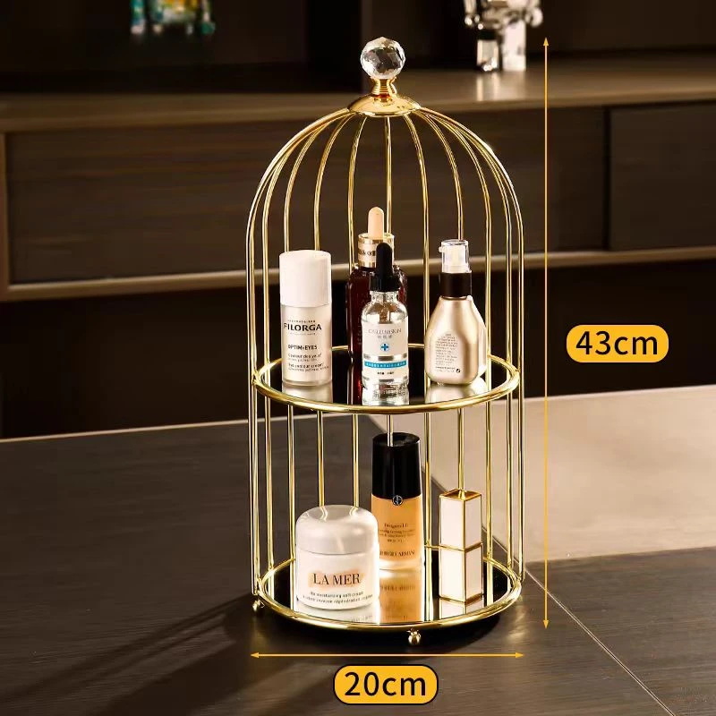 金色收纳置物架洗漱桌面化妆品收纳盒洗手台鸟笼香水手饰品收纳盒