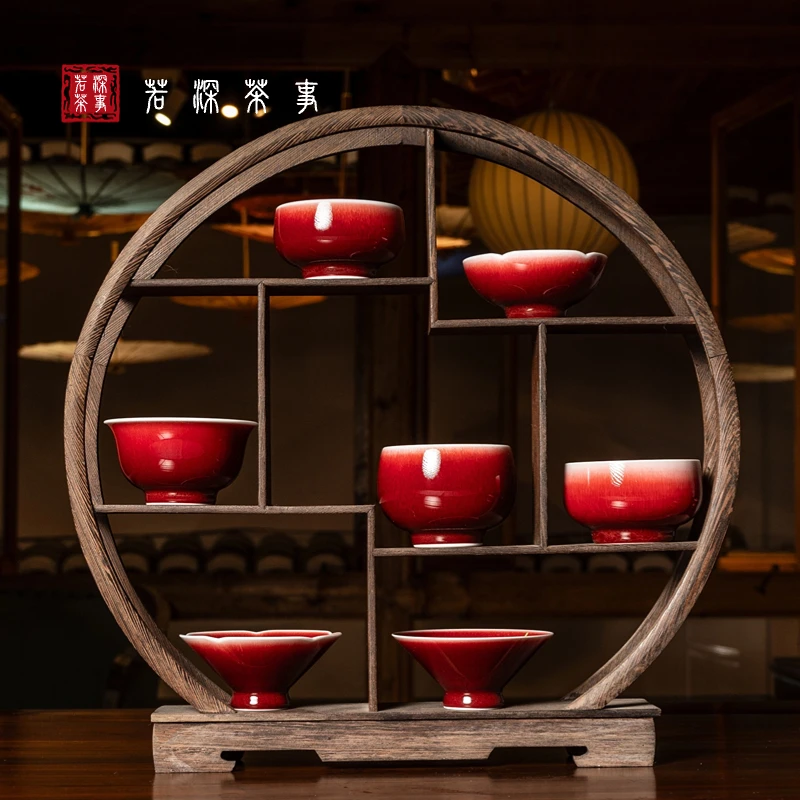 郎红品茗杯单杯景德镇陶瓷主人杯