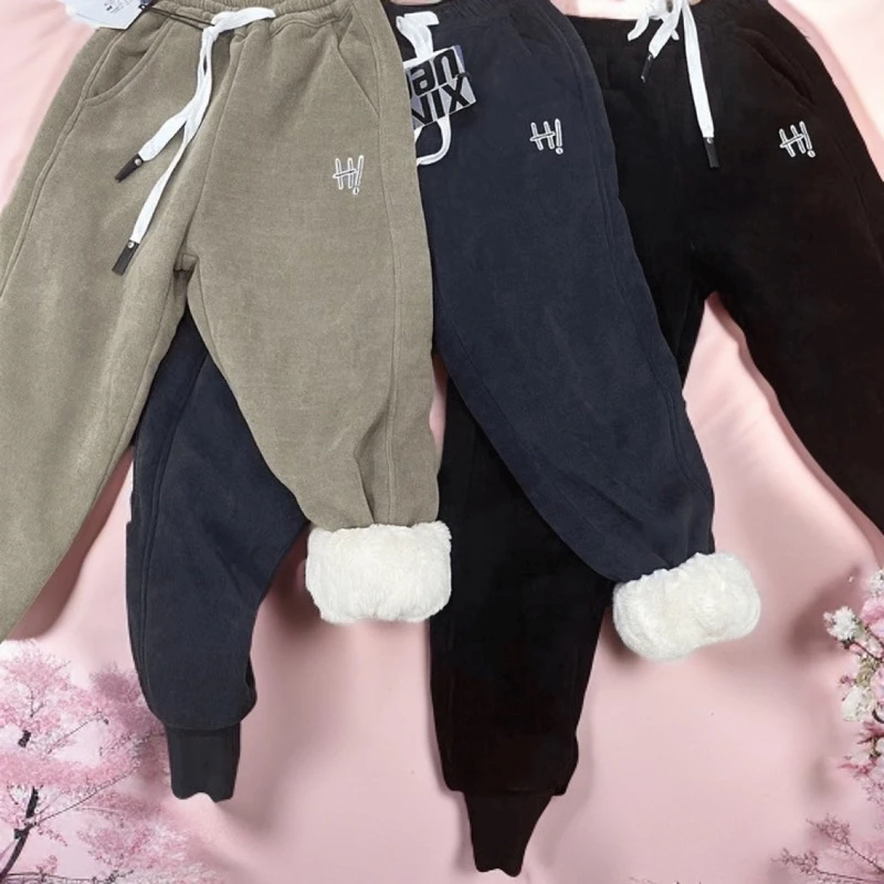 2024新款加厚欧棉绒HI字母仿兔毛百搭休闲裤保暖韩版冬款秋冬加绒