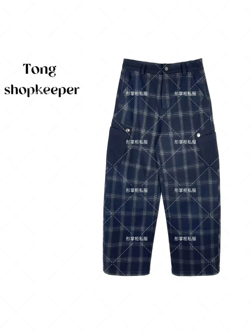 QJ/彤掌柜1681161 秋冬24羊.毛裤加厚格纹拼接口袋时尚休闲裤