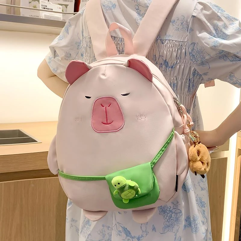 小学生书包女生大双肩包可爱粉色水豚卡皮巴拉儿童背包女减负护脊