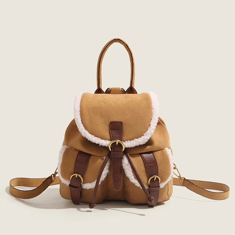 大容量磨砂双肩包包女2024新款手提水桶包休闲百搭外出旅行单肩包