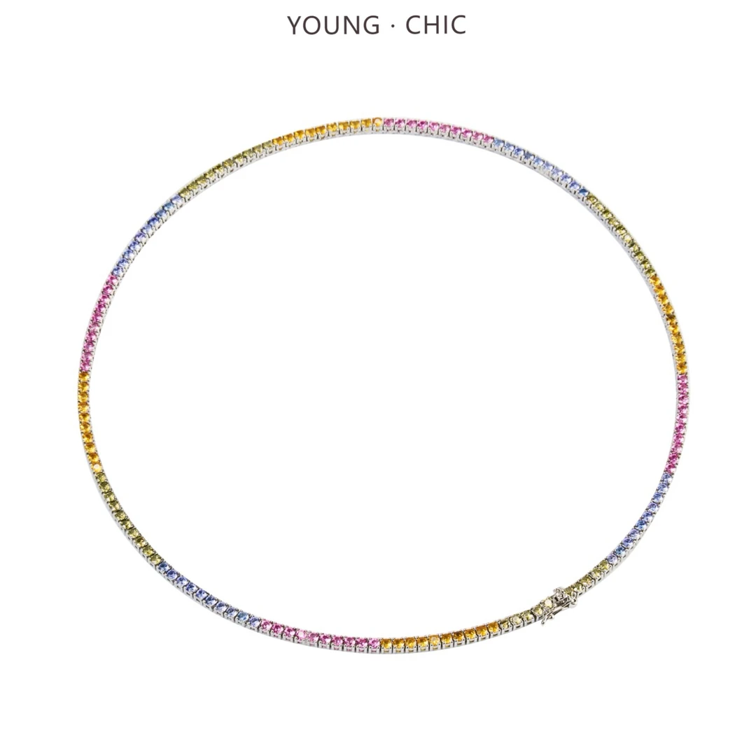 合金合成锆石项链 Young·Chic彩虹方钻满嵌轻奢高级设计感项链