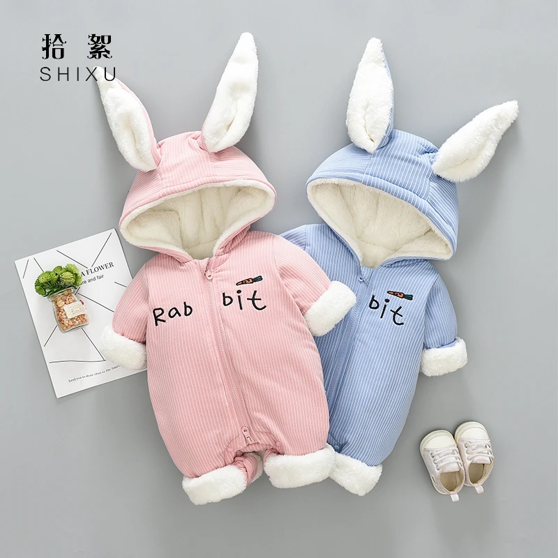 婴儿衣服秋冬装加绒连体衣棉服冬装新生宝宝爬服加厚套装外出棉衣