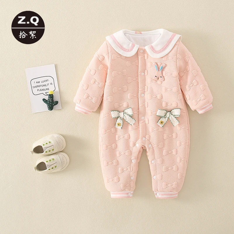 婴儿衣服秋冬装连体衣棉服冬装新生宝宝哈衣薄棉套装棉衣外出抱衣