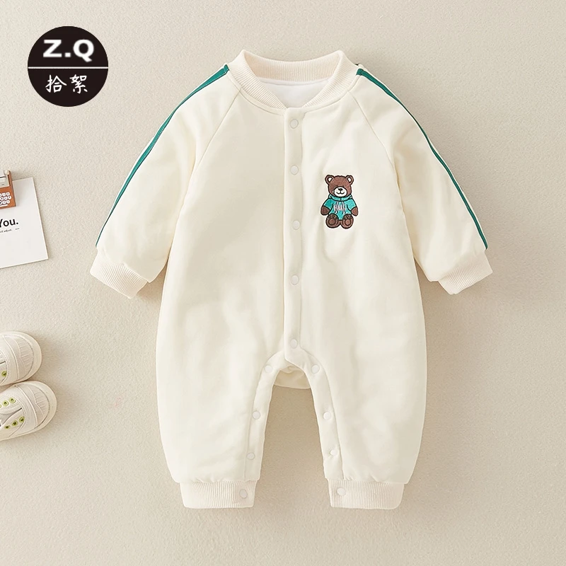 0-6月婴儿衣服秋冬装新生宝宝连体衣超萌百天夹棉外出服卡通哈衣3
