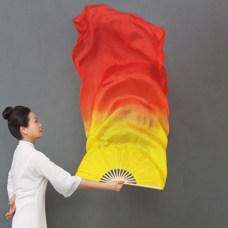 花与影我的祖国美丽的家园真丝舞蹈扇子跳舞扇广场舞火焰扇长绸扇