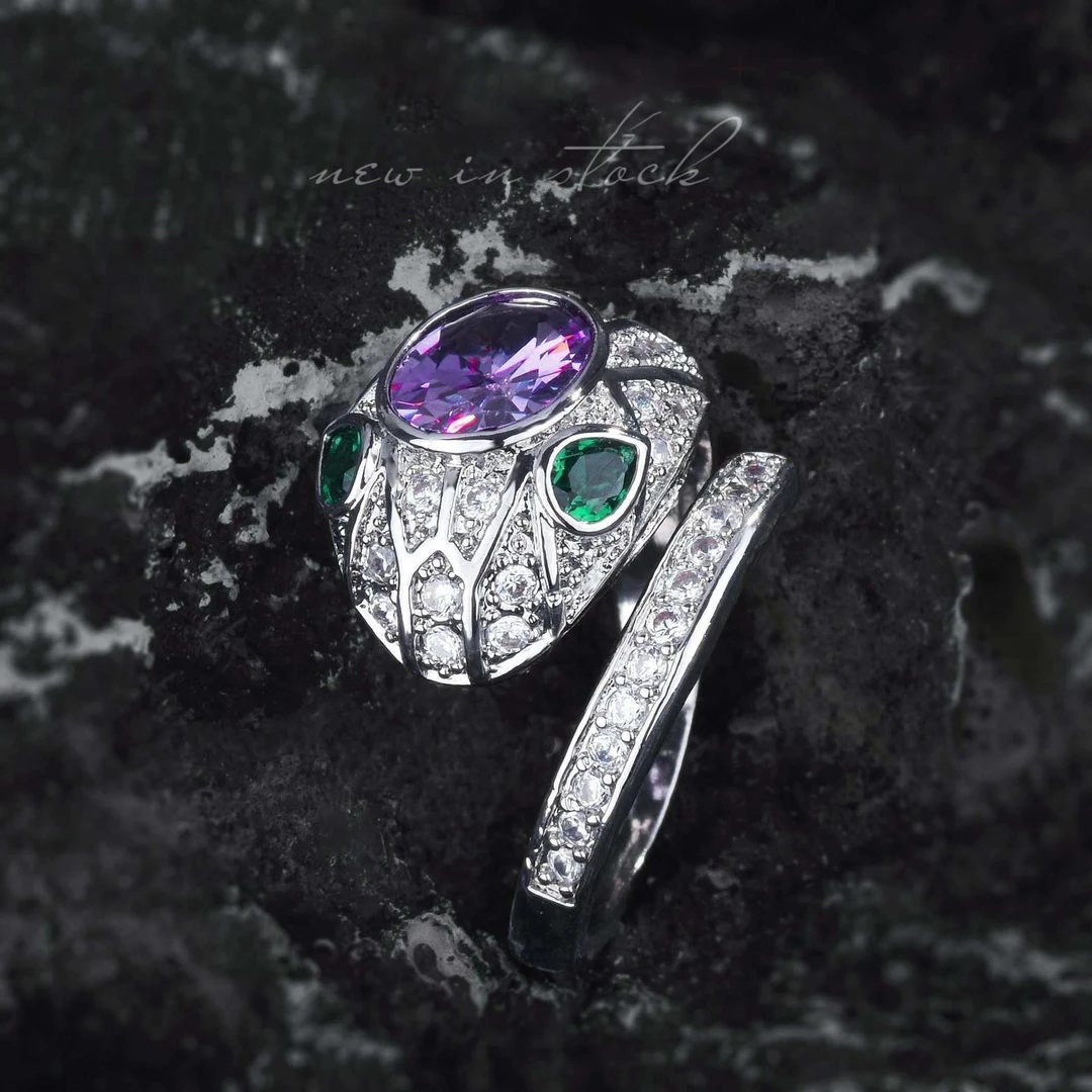 铜合金戒指 【333】时尚重工紫色灵蛇戒指小众轻奢时尚气质开口指环