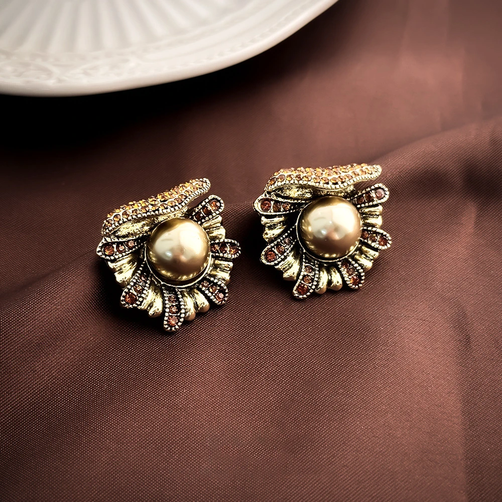 铜合金耳饰 【166】中古美拉德色耳环复古宫廷风花朵耳钉高级感耳饰