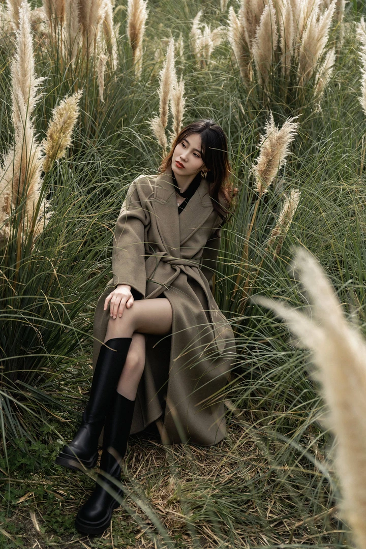 【卡卡甄选】2023年秋冬双层领加厚珠边拱针系腰带气质双面呢外套