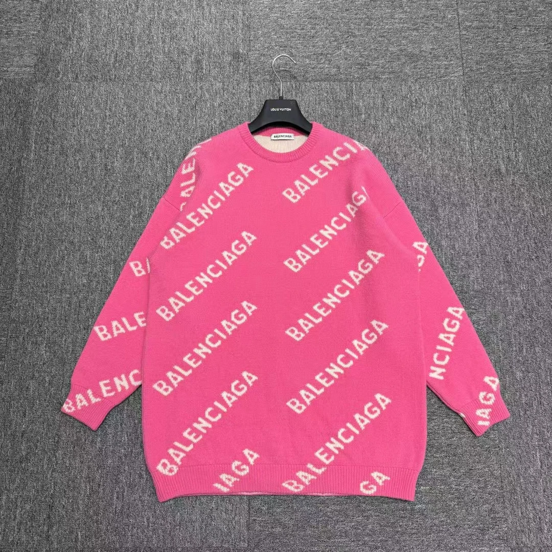 Balenciaga 粉色弹幕logo羊毛针织衫/11355/ s码/98新/公价11500