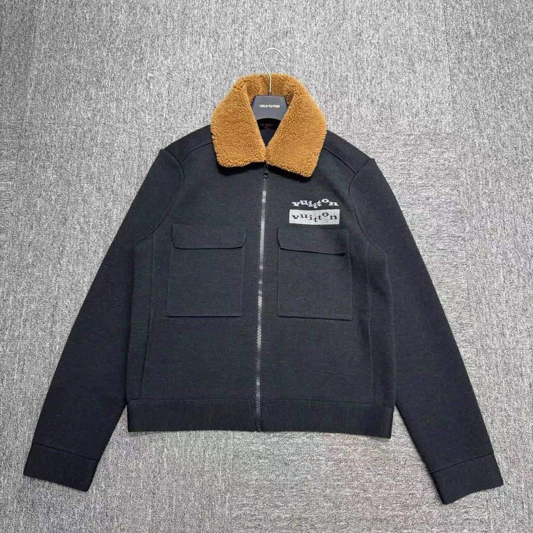 louis vuitton lv 黑色羊毛翻领针织拉链夹克/10466/xl码/99新