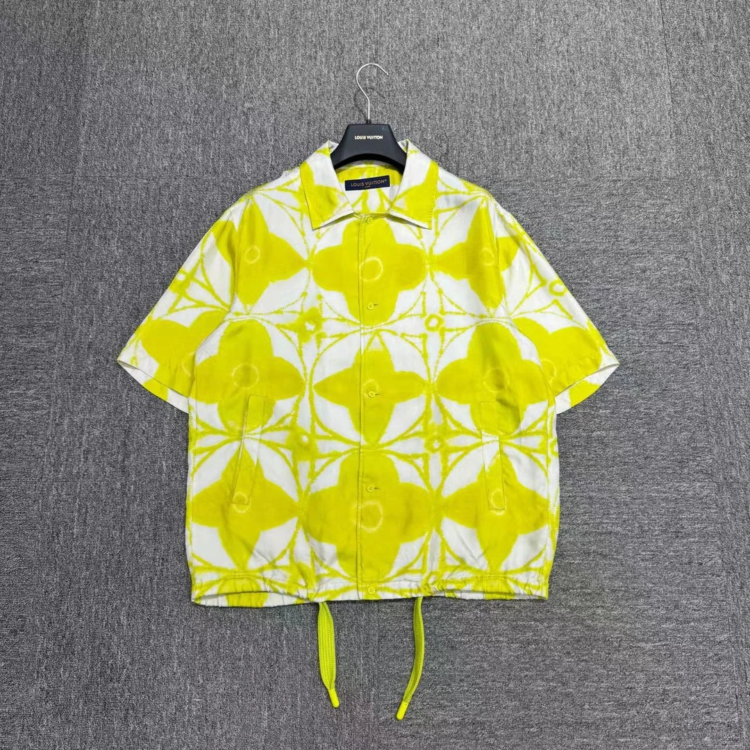 lv 柠檬黄绞染桑蚕丝短袖衬衫/11259/s码//98新/公价14600