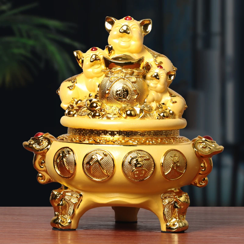 代代富足生肖猪猪聚宝盆存钱罐摆件客厅酒柜装饰店铺乔迁开业礼品