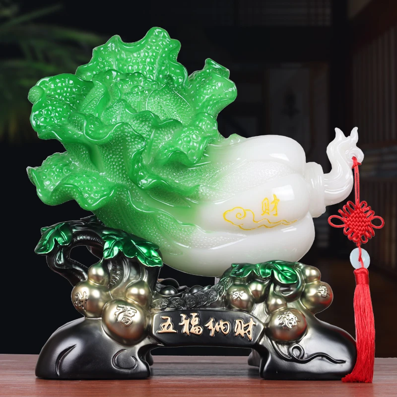 五福纳财玉白菜摆件聚财葫芦客厅办公室收银台装饰品开业乔迁礼物
