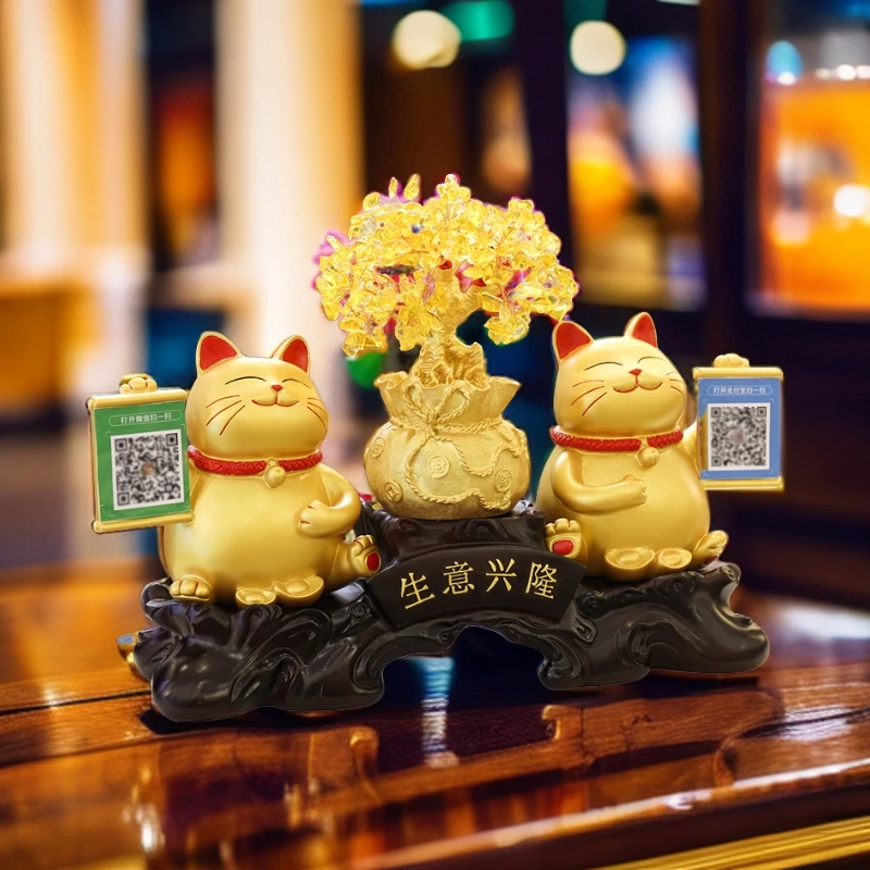 招财猫摆件创意收银台二维码店铺开业礼品发财猫开业送礼高档大气