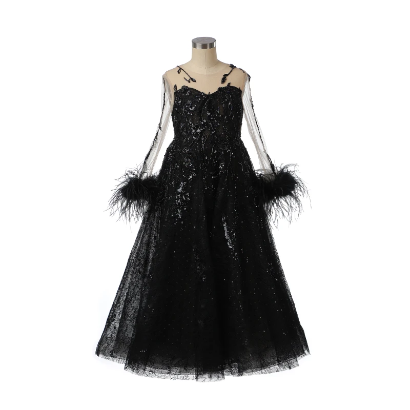 310LM746夏羽墨女童礼服儿童公主裙黑色钢琴演奏走秀比赛演出礼服