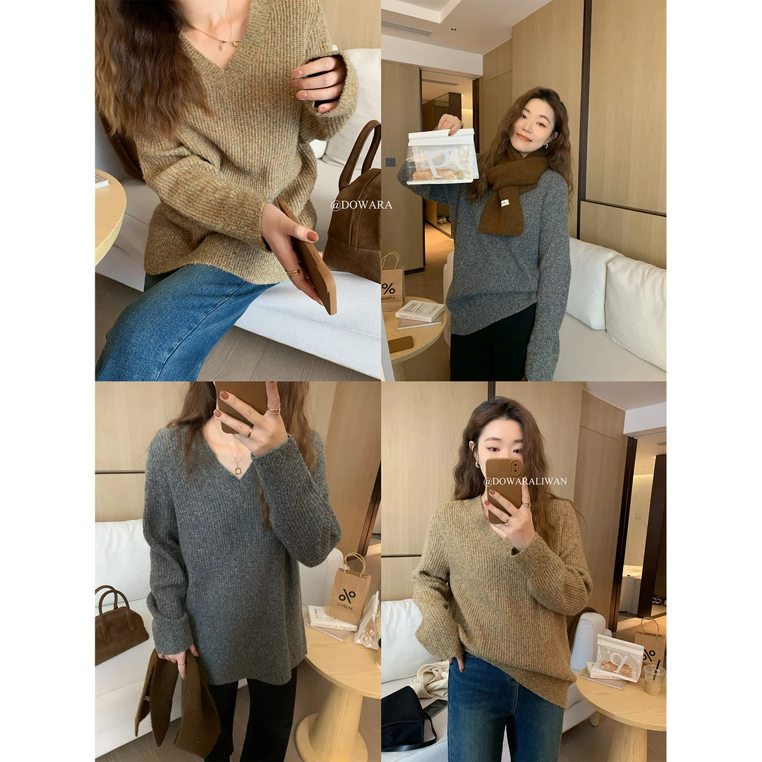 大婉酱微胖定制 秋冬慵懒风美拉德色系宽松显瘦百搭针织毛衣4193D