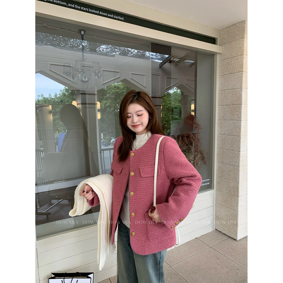 现货大婉酱微胖定制绵羊毛小香风羽绒服女保暖90白鸭绒外套 5583D