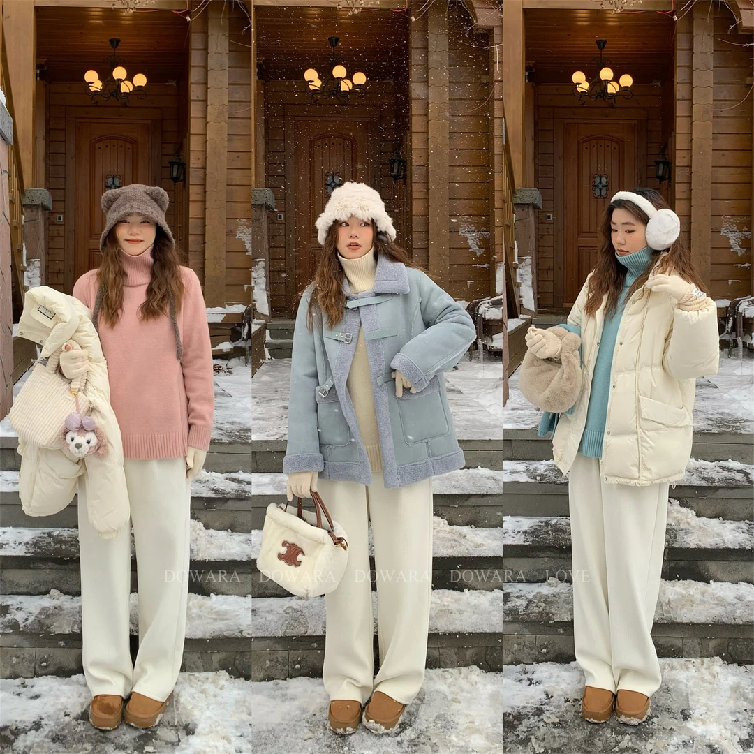 现货4369D大婉酱微胖定制 韩系慵懒加厚直筒裤百搭垂感休闲长裤女