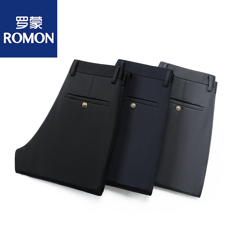 Romon/罗蒙春秋男士隐形口袋休闲裤松紧腰四面弹男中老年透气裤子