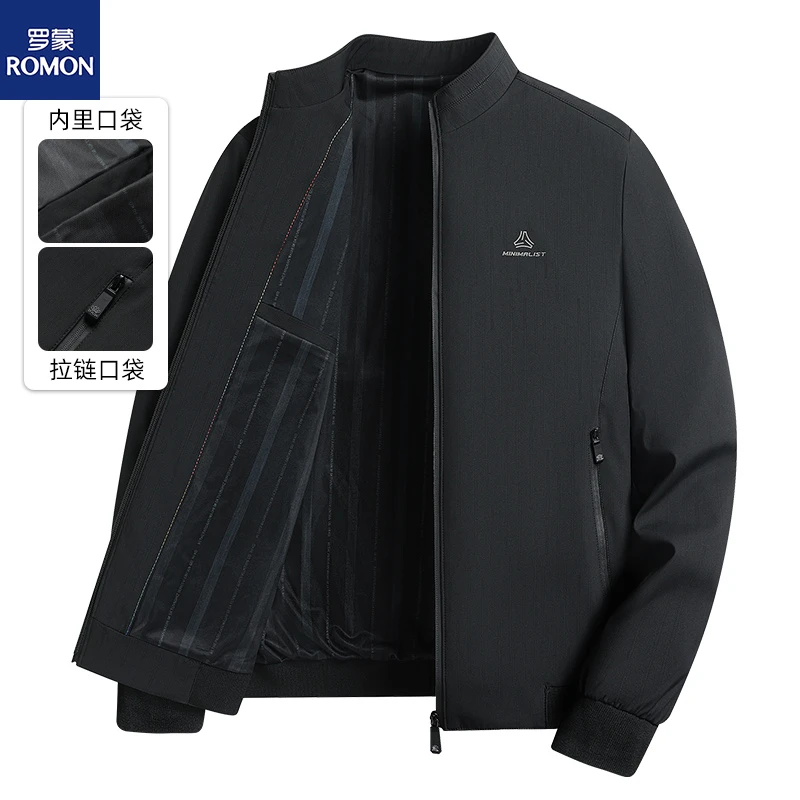 Romon/罗蒙春秋季2023新款棒球立领休闲中年爸爸男装秋天夹克上衣